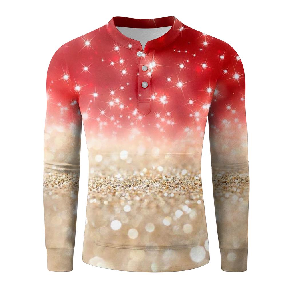 Men's Casual Button-Down Sweatshirt Fashion Printed Long Sleeve Shirt Pullover