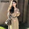 French High-end Knit Sweater Dress with A New Waist-cinched Waist, Slim Midi V-neck Long Skirt