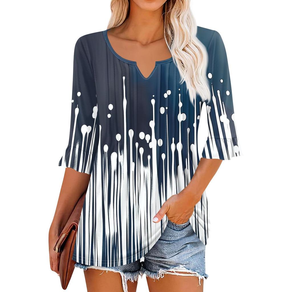 3/4 Sleeve Tops For Women Casual Ruffle V Neck T Shirts Work Blouses Dressy Tunic Tops