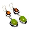 Green Chalcedony Tiger Eye Gemstone 925 Silver Plated Jewelry Earring 2.46"