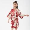 Comfortable and Elegant Temperament Simulation Silk Robe Sateen Children's Large Peony Cardigan and Kimono Robe Flower Children's Morning Robe