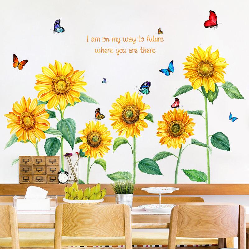 XY9019 Sunflower Wall Sticker Bedroom Cozy Living Room Decorative Stickers Removable Supply Printing