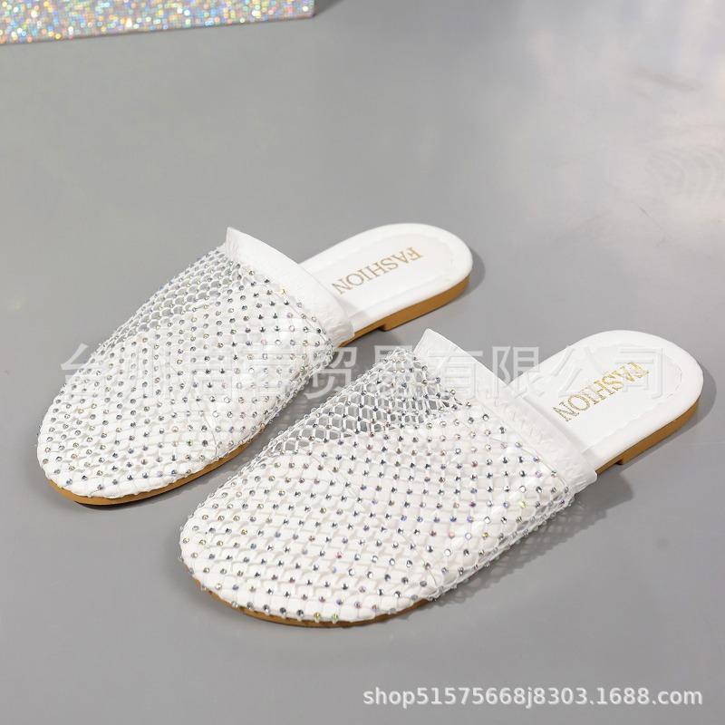 Большого размера низкокаблучные носки-сетка тапочки женские новые фэн-шуй бриллиантовые сандалии женские