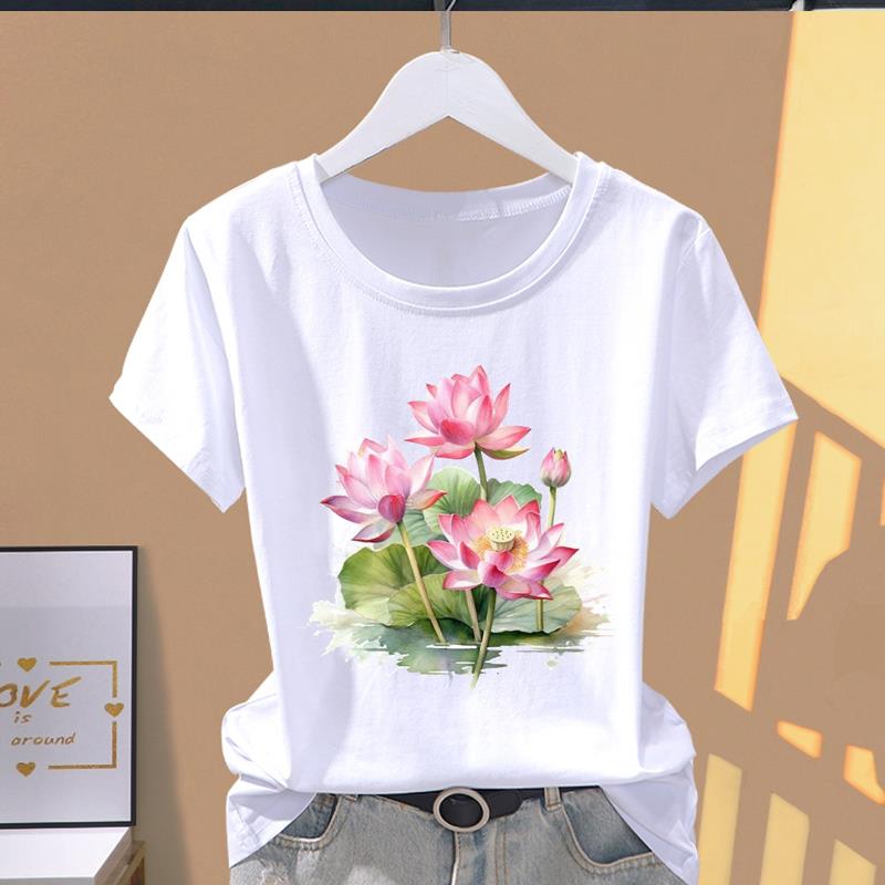 (Asian Size) Graphic Tee Casual T Clothing Print 90s Trend Watercolor Female Casual Women's Top Fashion Short Sleeve T-shirt
