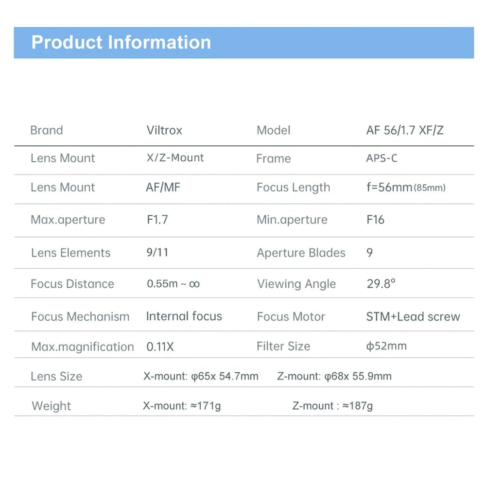 Viltrox 56mm AF Lens Replacement Lens Compact and Lightweight Compatible with A6000 A6400 FX30 A6300 A6500 A6600 A6100 A5100 A5000 A3500 A3000 Camera
