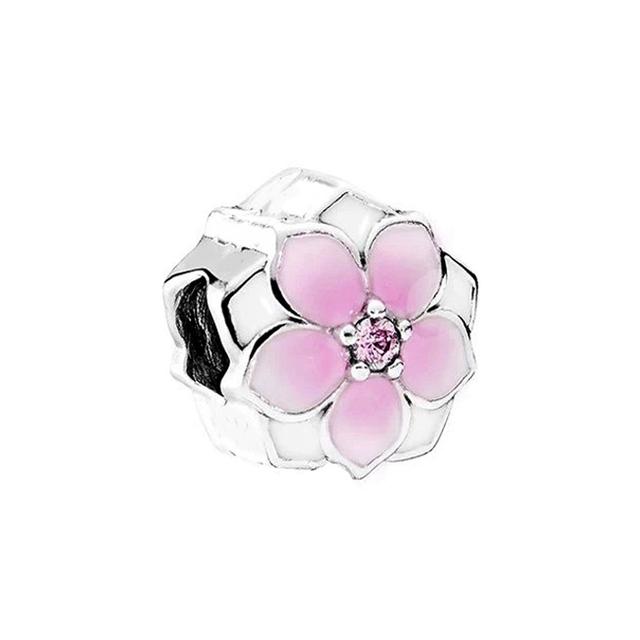 New Fashion Charm Original Pink Lotus Rose Flower Balloons Heart Beads Fit Original Fasion Ladies Bracelet Jewelry Accessories