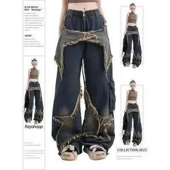 2024 American Retro Wide-Leg Straight Jeans – Summer High Street Style, Loose Fit, Niche Design
