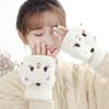Plush Warm Glove Fur Lovely Rabbit Cat Mittens Flip Fingerless Gloves Soft Girls Comfortable Skin-Friendly Thick Gloves Flexible Half Finger Winter