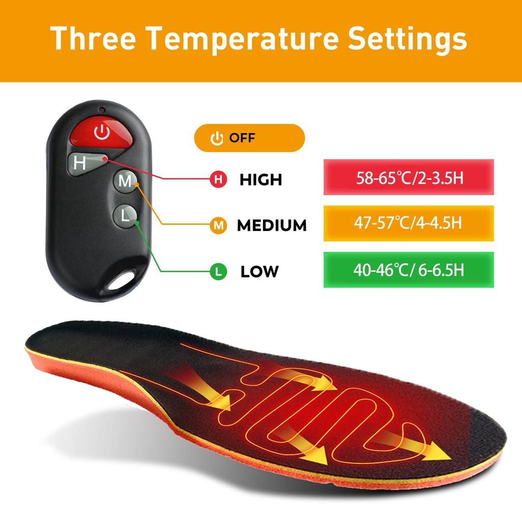 Rechargeable Heated Insoles Washable Waterproof Wireless Warmer 2000mAh High Concentration Low Temperature Battery