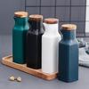 Japanese Ceramic Salt Jar with Bamboo Lid Soy Simple Sauce Bottle Creative Leak-Proof Oil Vinegar Bottle Kitchen Tableware