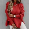 Women's Fashion Half High Neck Loose Solid Long Sleeve Thick Needle Side Split Knitted Sweater