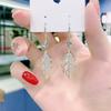 Elegant  Women Leaf Long Drop Earrings Gold Earrings Romantic Bride Engagement Wedding Earrings Anniversary Gift Jewelry