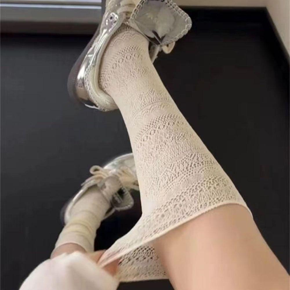 Mesh Hollowed Out White Pile Socks Thin Crew Socks Lolita Lace Socks  Women Ladies