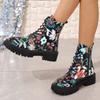 Fashion Comemore Spring Autumn Ankle Boots for Women Casual Roman Round Toe Printed Women's Shoes Thick Heeled Graffiti Short Botines