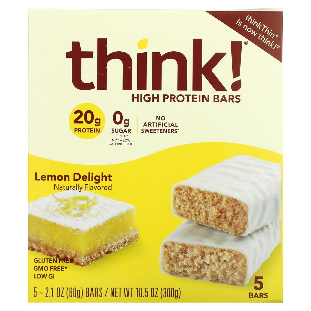 Think!, High-protein Bar, Lemon Delight, 5 Bars, 2.1oz (60g) Each