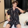 2025 Summer Thin Ice Silk Pajamas Men's Comfortable Short-sleeve Plus Size Home Wear Sleepwear Suit Teenagers Leisure Outdoor Can Be Worn Outside