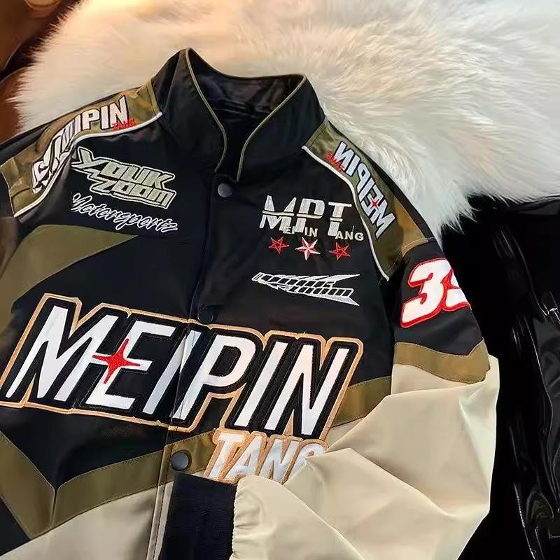 Men's Spring & Autumn American Street Racing Style Baseball Jacket - Trendy, Handsome, Loose-Fit Motorcycle Jacket