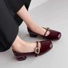 Hot Sale Patent Leather Marry Janes Shoes Women Round Toe Buckle Strap Shallow Mid Thick Heeled Shoe Office Career Pumps