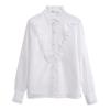 New 2024 Fashion Autumn Long Sleeve Stand Collar Casual Lace Ruffles White Chiffon Blouse Shirt Women Tops Blouses Shirts J515