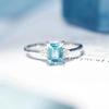 S925 Sterling Silver Square Aquamarine Index Ring - Stylish, Luxury Open Design for Women