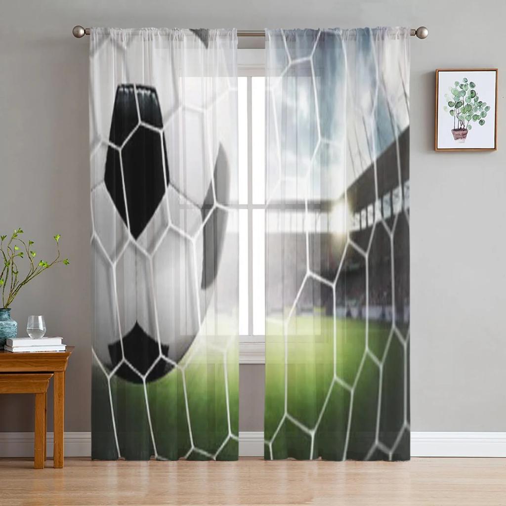 Soccer Players Stadium Sheer Curtains for Living Room Transparent Tulle Window Treatments Bedroom Kitchen Home Decor Veil Drapes