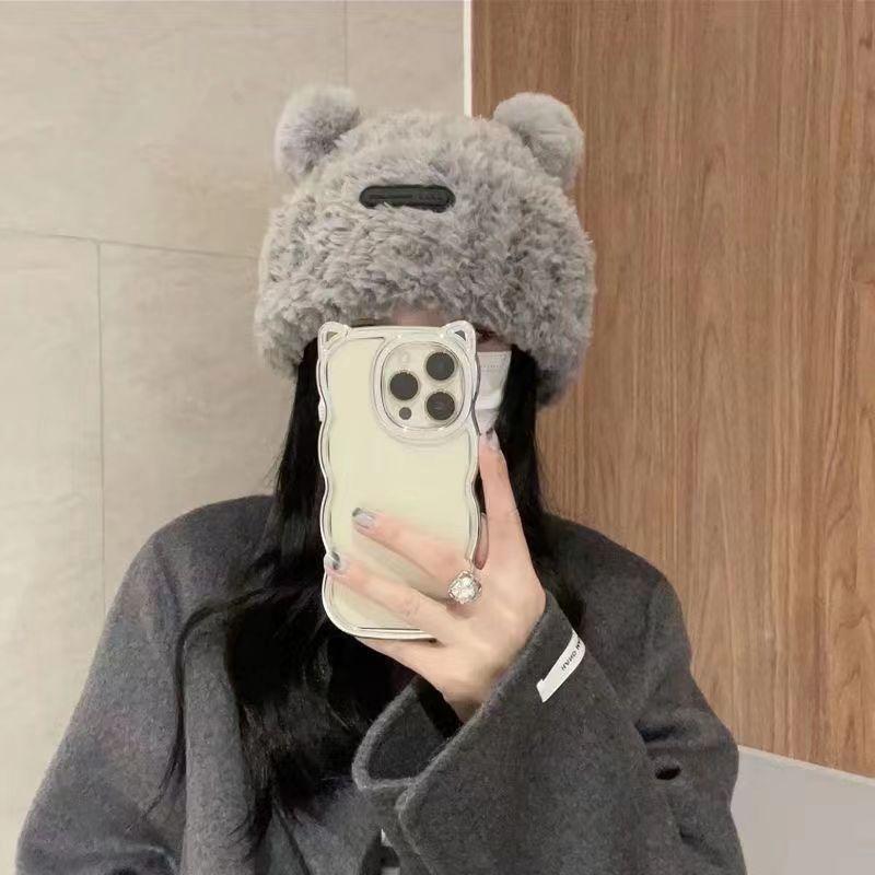 Cute Bear Ears Knitted Hat Children's Autumn and Winter New Soft Waxy Plush Big Head Circumference Warm Bag Head Wool Hat