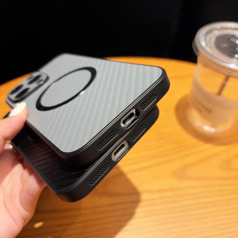 For Iphone 15 14 13 12 Pro Max 11 Carbon Fibre Pattern Tpu Soft For Magsafe Magnetic Wireless Charge Shockproof Lens Protection Case Cover