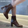 Winter Leather Women Ankle Boots High Heels Sexy Shoes Pointed Toe Chunky Chelsea Boots Trend Winter New Goth Botas Mujer