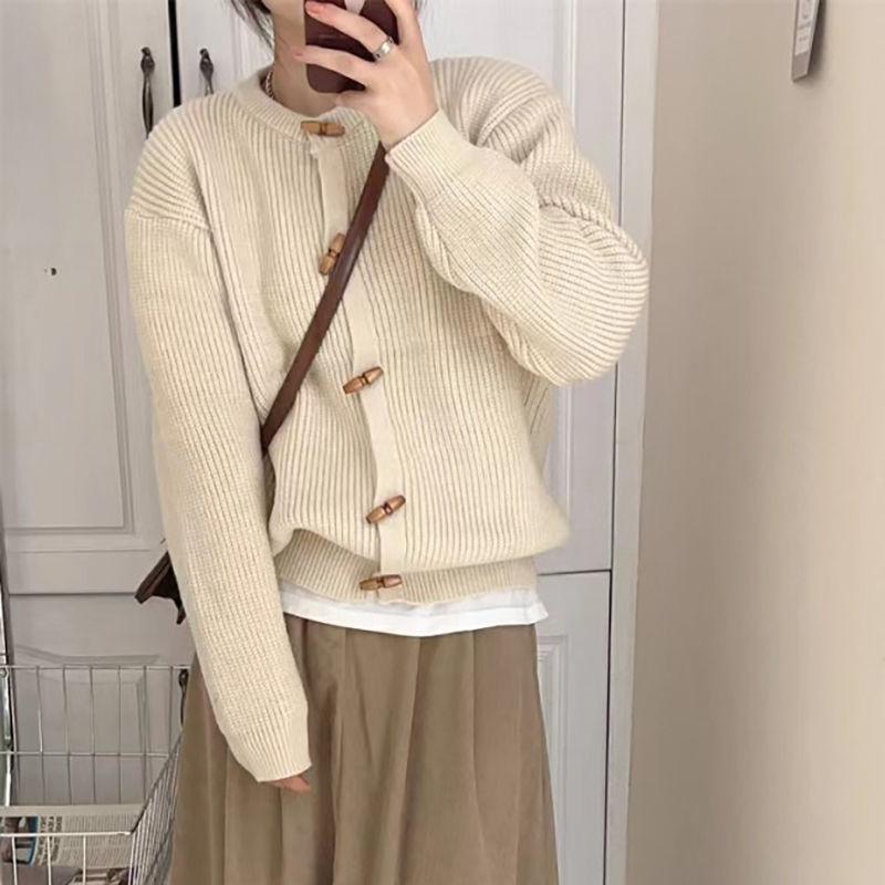 Vintage Cardigan Literature and Art Small Fresh Knitted Shirt Coat Round Neck Cardigan Western Versatile College Sweater Women