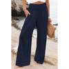 Spring Autumn Women Elastic Wide Leg Pants Fashion Casual Green Cotton Linen Long Pants Pleated Loose OL Style Trousers 30766