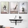 Funny Animals Giraffe Elephant Penguin Playing On Toilet Wall Art Poster Canvas Painting for Bathroom Toilet Decoration Unframed