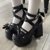 Women's Cosplay High Heel Wedge Sandals Bow Tie Shoes Japanese Lolita Shoes JK Kawaii Punk Shoes