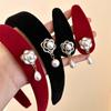 Korean Black Velvet Camellia Flower Headbands for Women Girls Elegant BB Clip Pearl Hairband Headwear Hair Accessories
