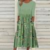 Women's Summer Flowy Midi Dress Boho Floral Pleated Dress with Pockets Casual Half Sleeve Crew Neck Swing Dress