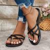 Large Size Flat Bottom Clip Toe Flip Flops Women Solid Color Woven Clip Toe Outer Wear Beach Sandal Flops