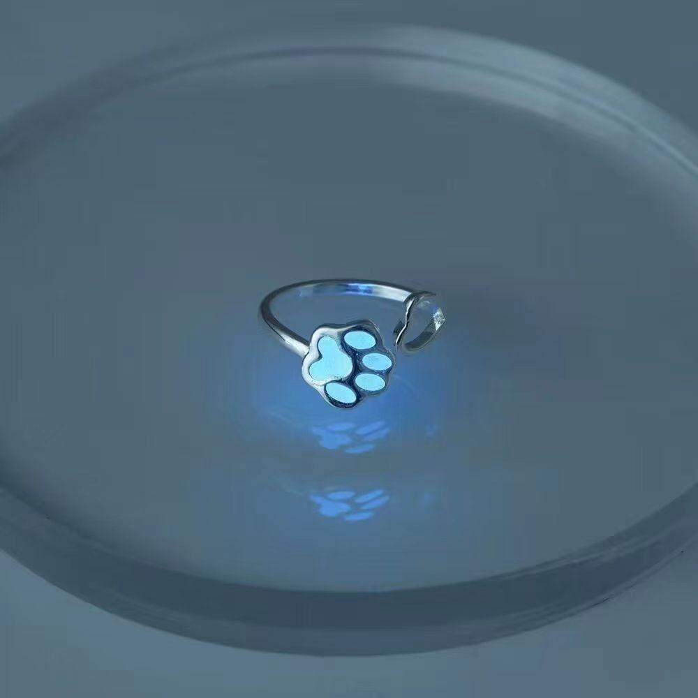 Hollow Out Luminous Cat's Paw Ring Glow In Dark Light Adjustable Ring Glowing Finger Ring Girls