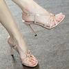 Fashion Summer 2025 Naked Pink Patent Leather Crossed One Strap Super High Heels Women's Stiletto Gentle Wind Open Toe Sandals
