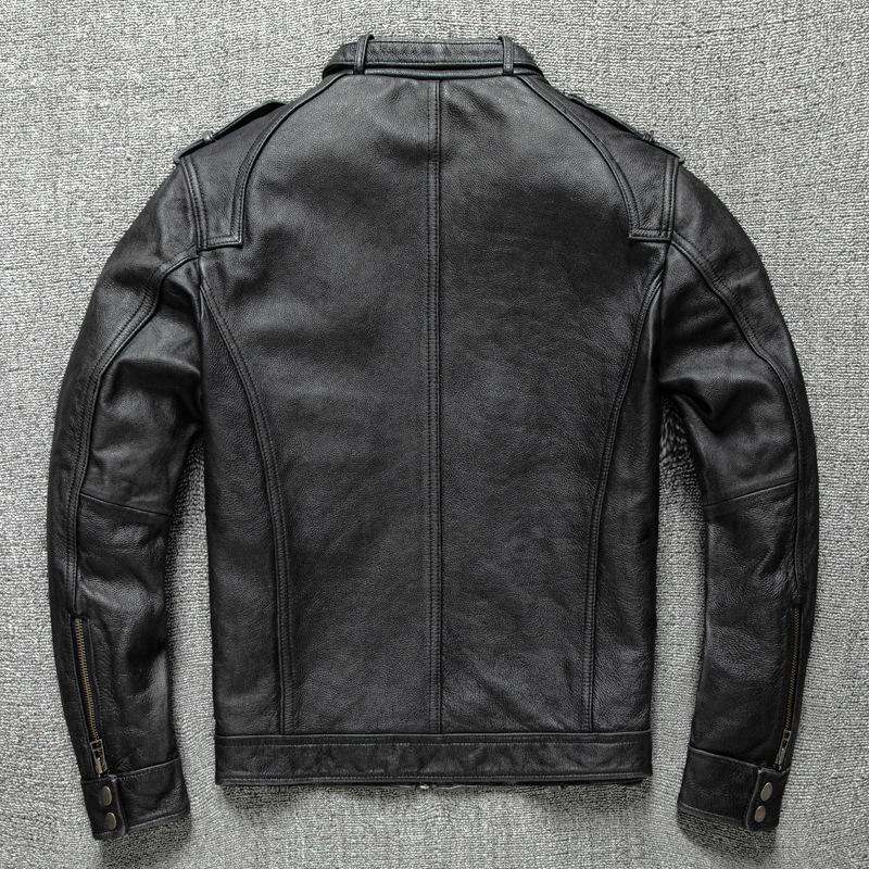Retro First-layer Pure Cowhide Leather Jacket for Men, Short Washed and Distressed Motorcycle Leather Jacket