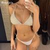 Halter Mini Bikini Female Swimsuit Women Swimwear Two-pieces Bikini Set Luxury Pearl Bather Bathing Suit