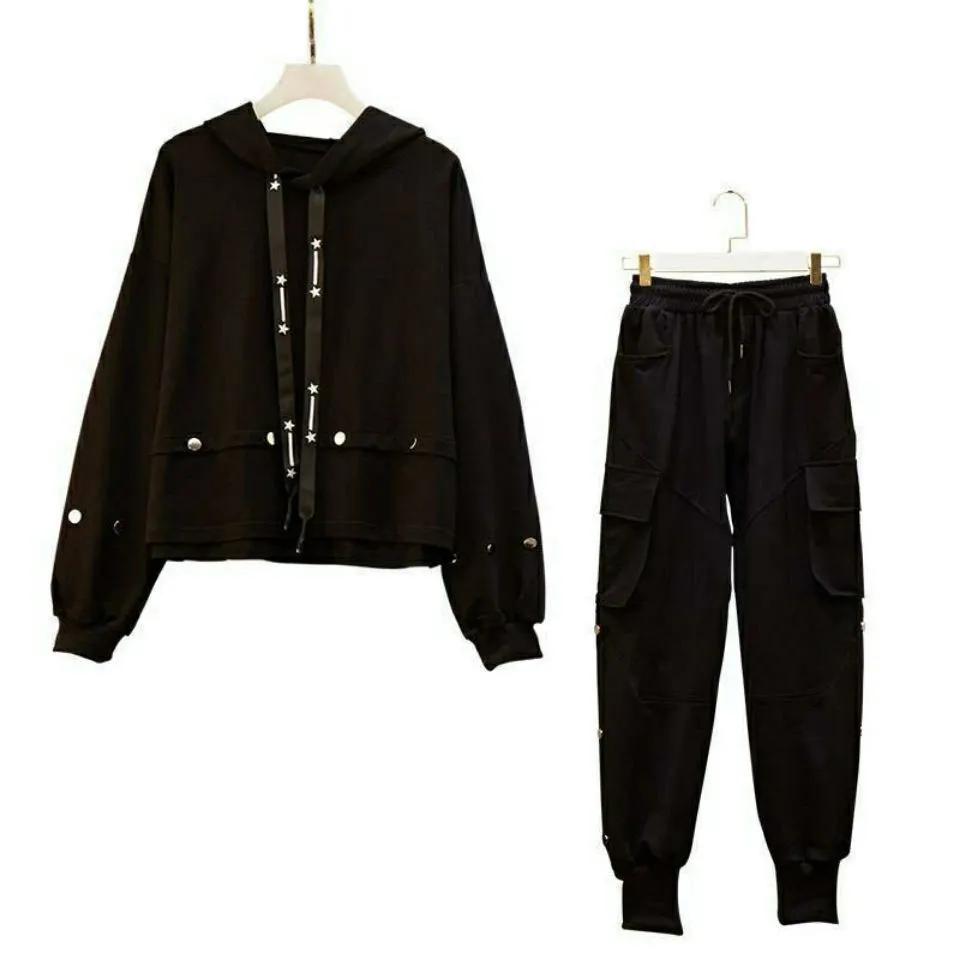 Casual Sports Suit Women's Autumn and Winter Fat Sister Loose and Thin All-match Large Size Western Style Age-reducing Fashion Two-piece Suit