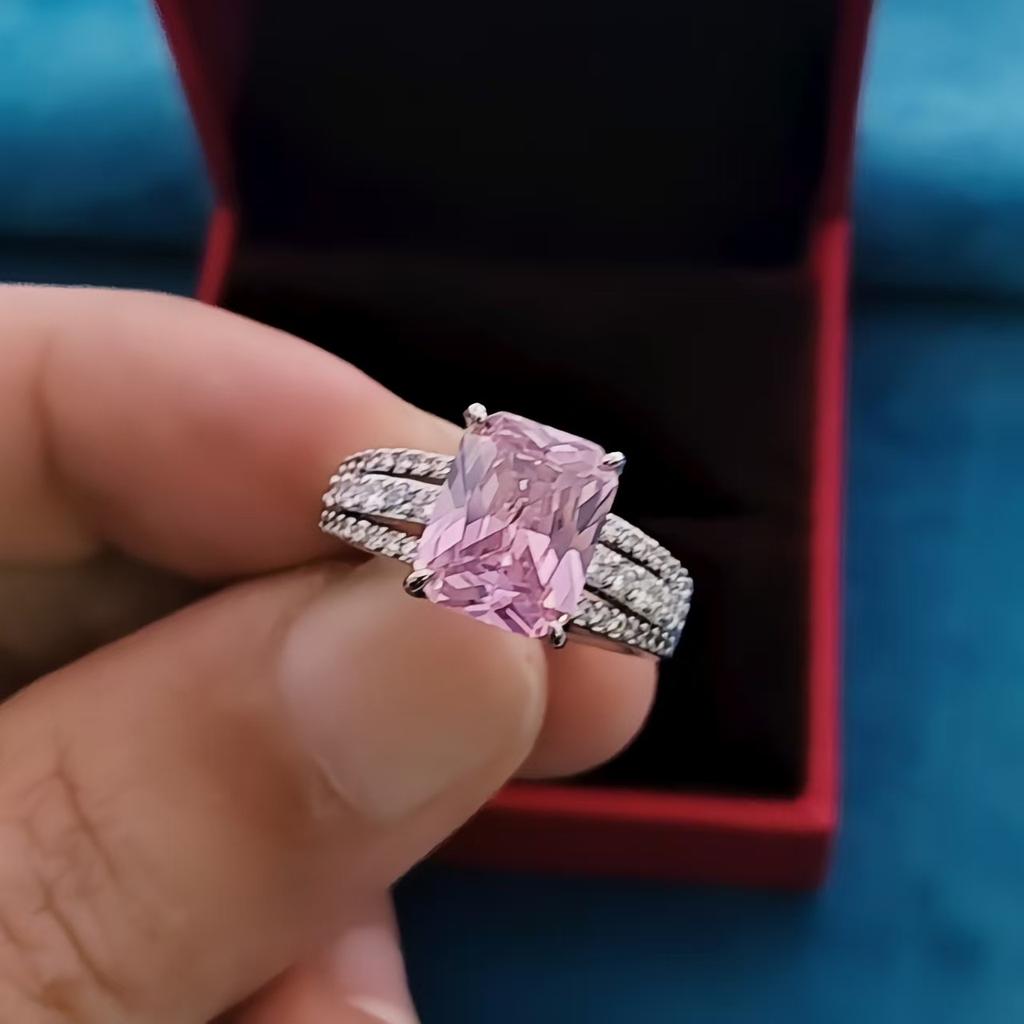 Sansheng Iii Square Women'S Ring Simulation 8X10 Rectangle Amethyst Ring Femininity High Carbon Diamond Ring