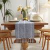 Hand Woven Solid Color Lace Table Runner with Fringe for Farmhouse Christmas Dining Table Decor