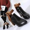 Fashion Women Ankle Boots Black Chunky High Heel 7CM Color Matching Buckle Bota Back Zip Casual Female PU Learther Botines Chelsea