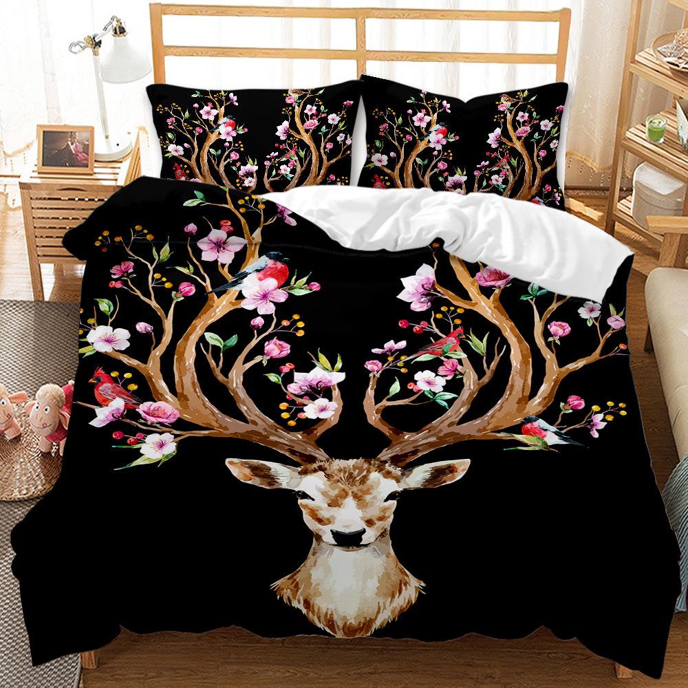 Home Bedding Single Double Bed Full Size Deer Print Pillowcase and Quilt Cover Bedding Home Decoration Bedding Large Bed Quilt Cover Full Size
