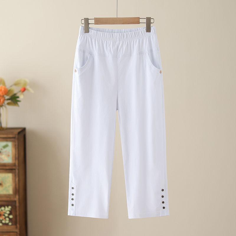 Summer New Cotton Casual Cropped Pants for Women High Waisted Loose Oversized Straight Leg Pants