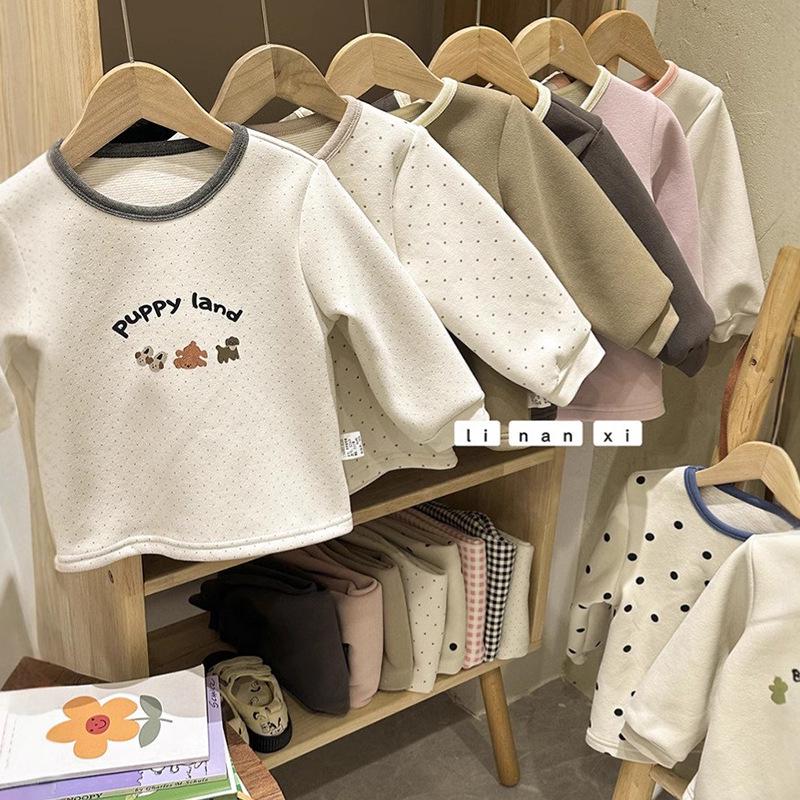 Kids' Cartoon Velvet Silk Wool Home Wear Set - Top and Pants