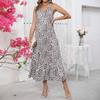 Women's Leopard Print V-neck Halter Sexy Halter Dress