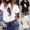 Fashion Women's Loose Short-Sleeved Leaf Print T-Shirt Casual O-Neck Top