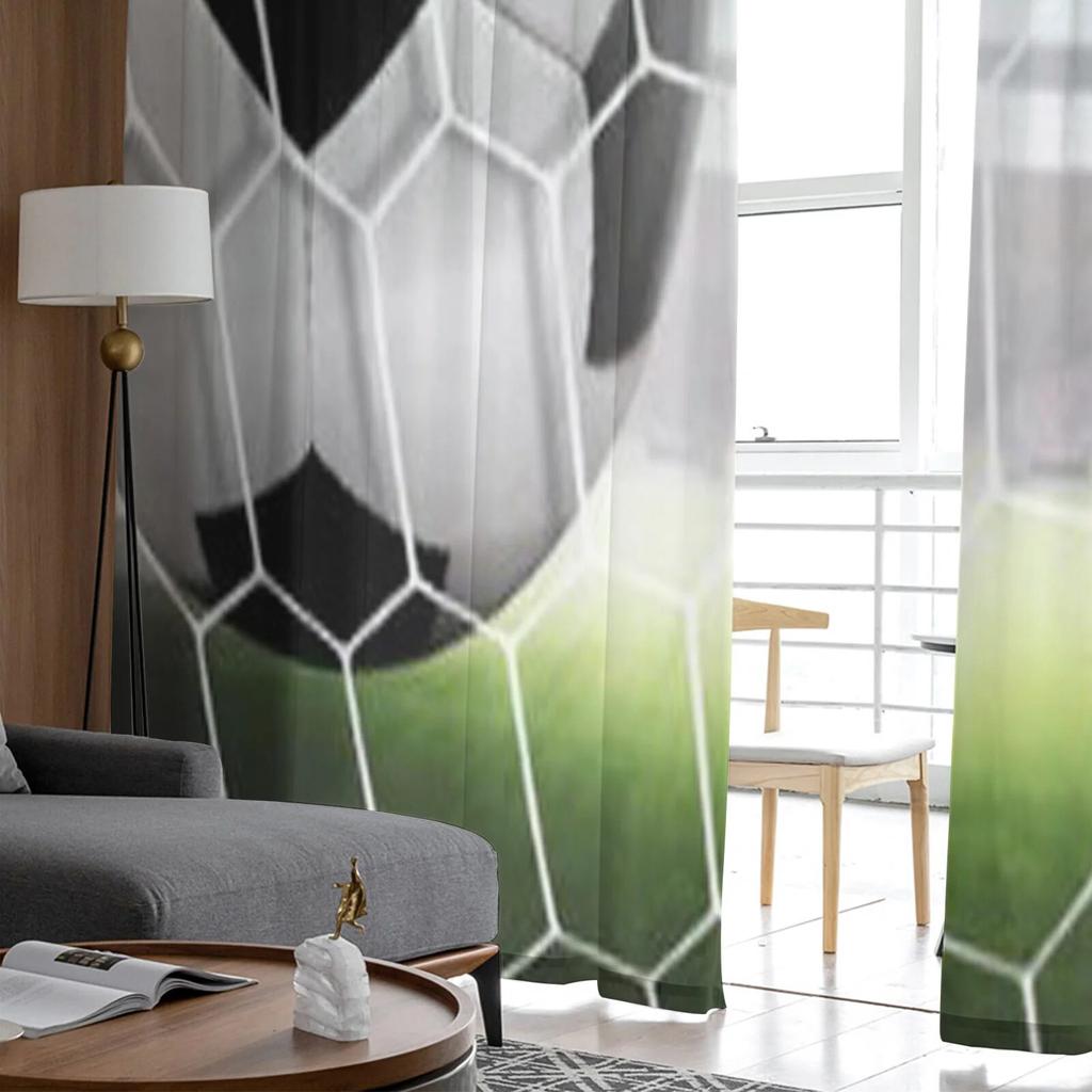Soccer Players Stadium Sheer Curtains for Living Room Transparent Tulle Window Treatments Bedroom Kitchen Home Decor Veil Drapes