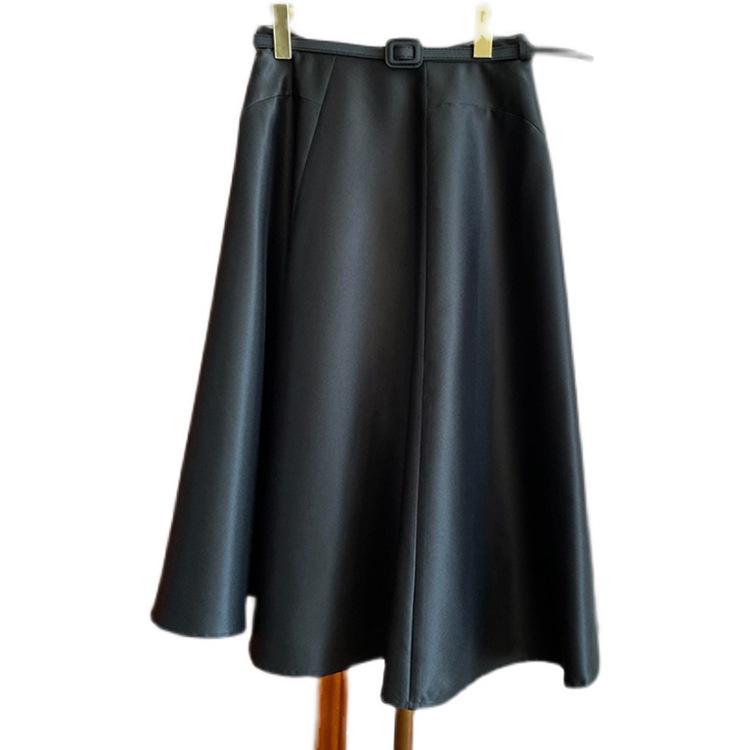 Available: Elegant High-Waisted Puffy Midi Skirt with Belt - Women's Spring/Summer Dress